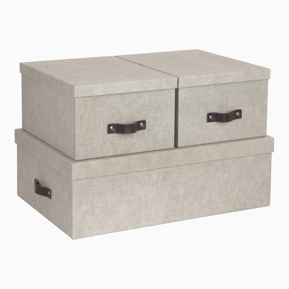 Opbevaringsbokse (sæt med 3 stk.) – Beige – 31cm x 47cm x 15,5cm – Marie