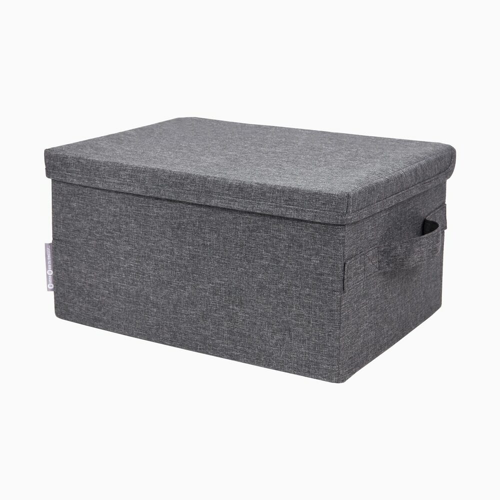 Stofkasse med låg (3 størrelser) Grå Tekstil 35cm x 26cm x 19cm - Grå - 35cm x 26cm x 19cm - Carrie
