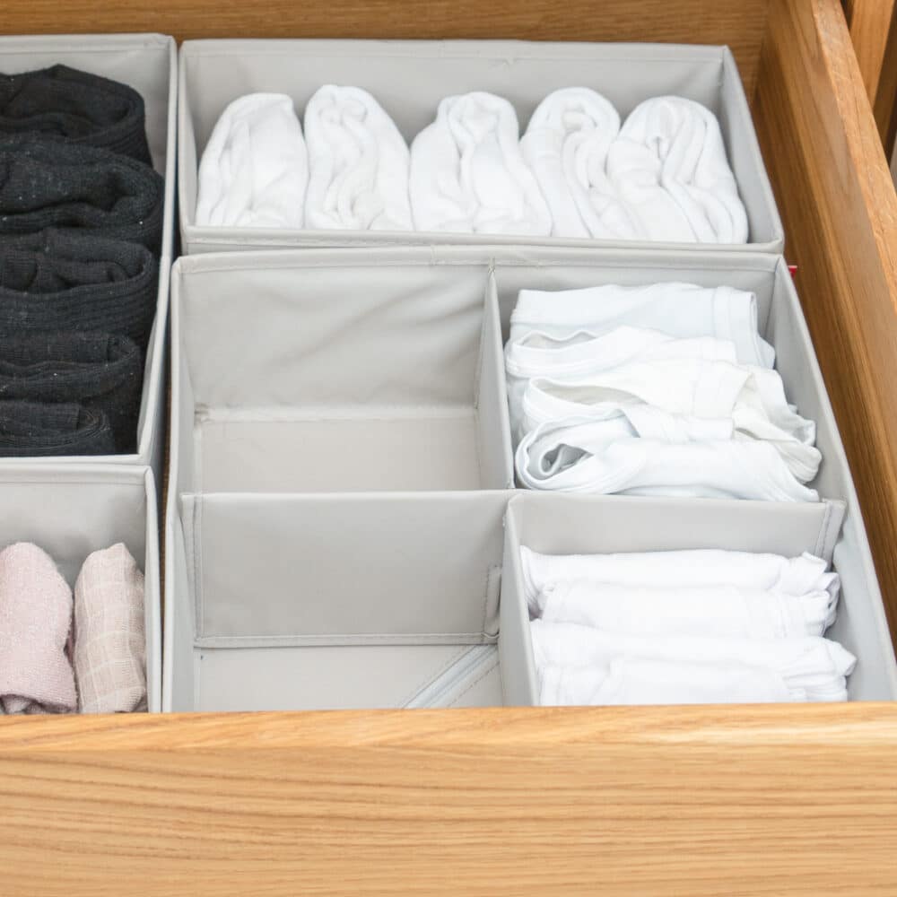 sokker tandlæge Pas på Få orden med kasser til tøj skuffer (6 dele)