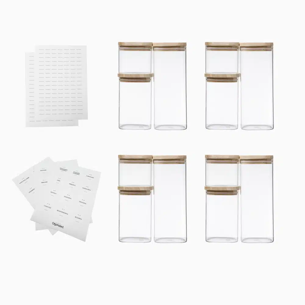 Startpakke med de skønne Flora opbevaringsglas (inkl. labels)