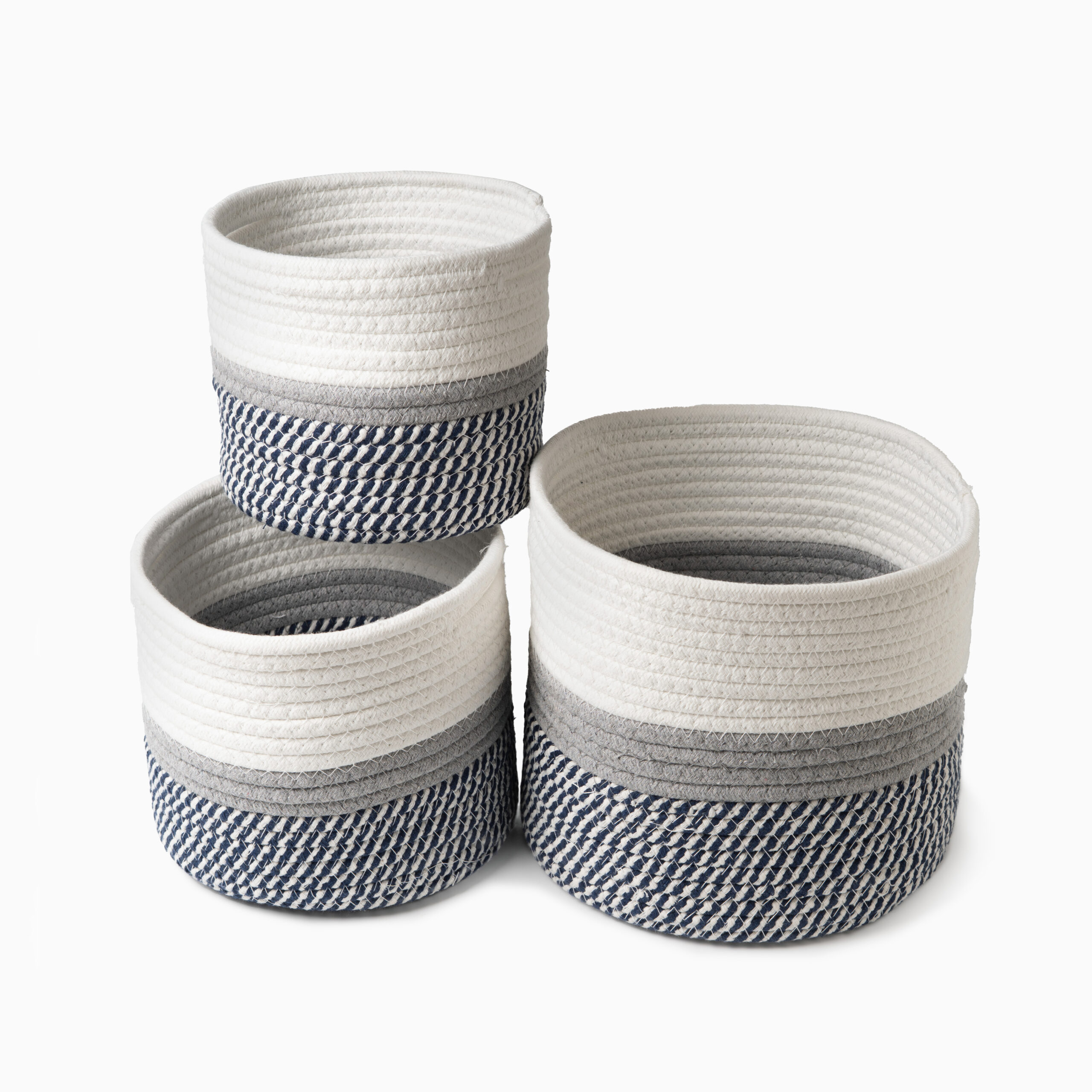 Kurvesæt af bomuld (3 stk) – Grå – 23cm x 23cm x 21cm – Anemone